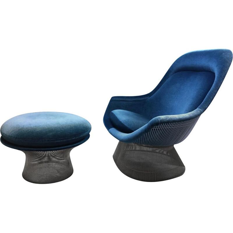 Poltrona vintage in velluto blu di Warren Platner