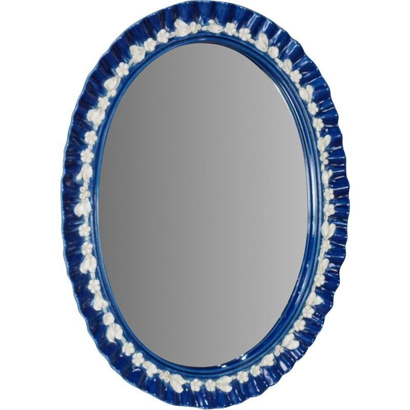 Vintage Italian blue ceramic mirror