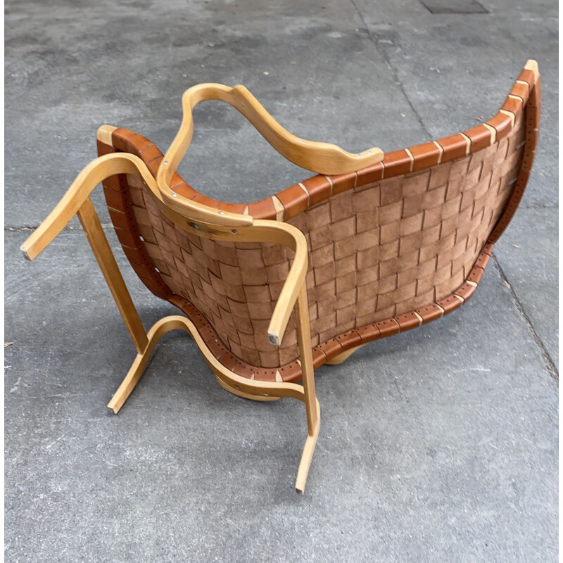 Fauteuil vintage "Pernilla" en cuir par Bruno Mathsson 