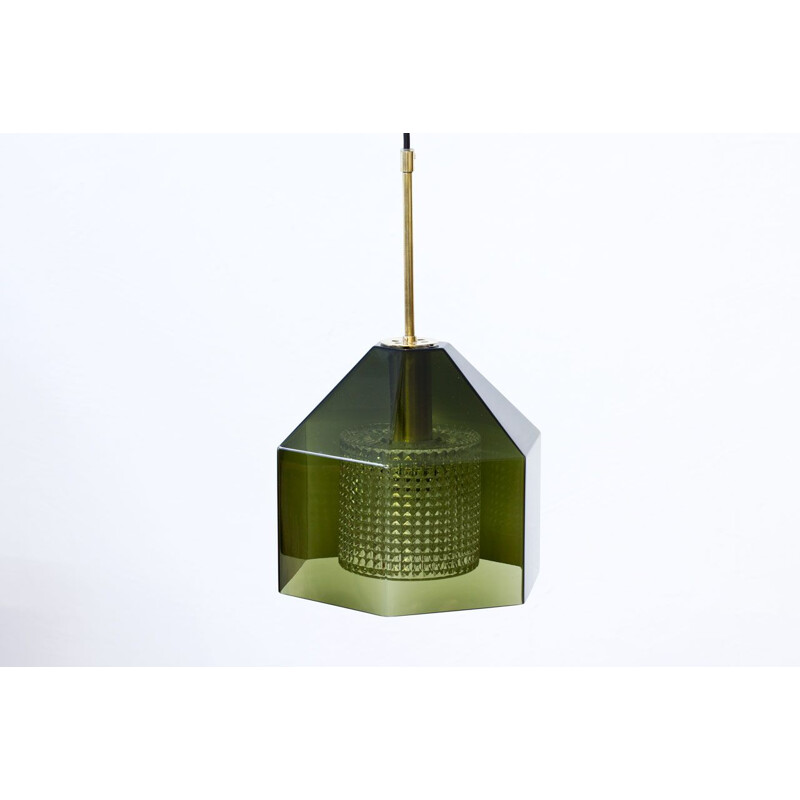 Vintage Glass & Brass Pendant Lamp by Carl Fagerlund for Orrefors