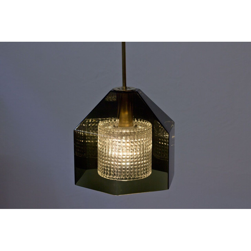 Vintage Glass & Brass Pendant Lamp by Carl Fagerlund for Orrefors
