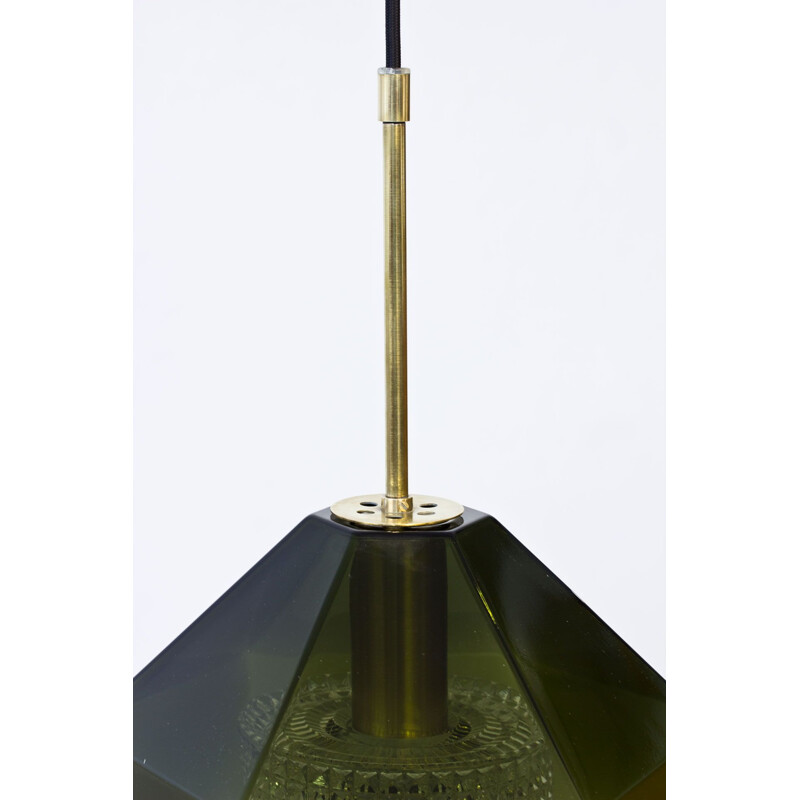 Vintage Glass & Brass Pendant Lamp by Carl Fagerlund for Orrefors