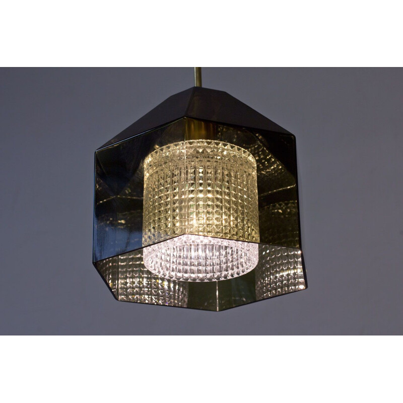 Vintage Glass & Brass Pendant Lamp by Carl Fagerlund for Orrefors