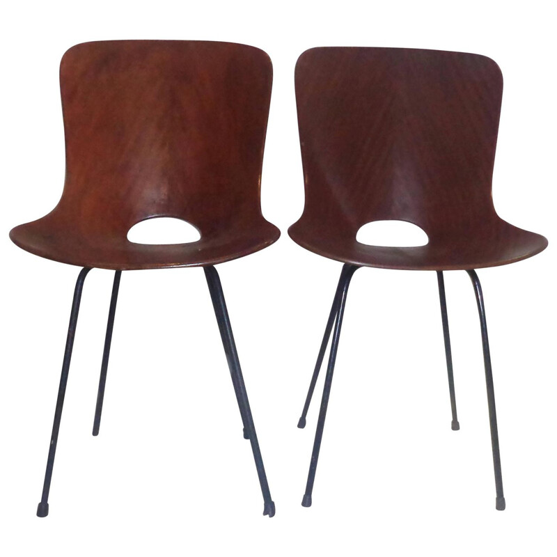 Pair of Italian "Variante" chairs in mahogany plywood, Vittorio NOBILI - 1960s