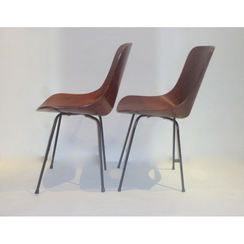 Pair of Italian "Variante" chairs in mahogany plywood, Vittorio NOBILI - 1960s