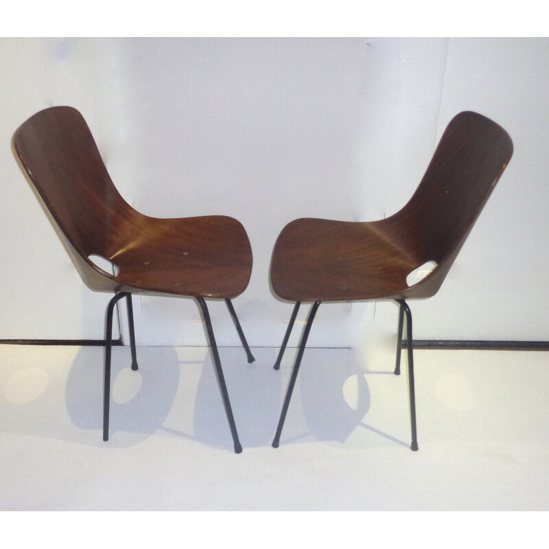 Pair of Italian "Variante" chairs in mahogany plywood, Vittorio NOBILI - 1960s