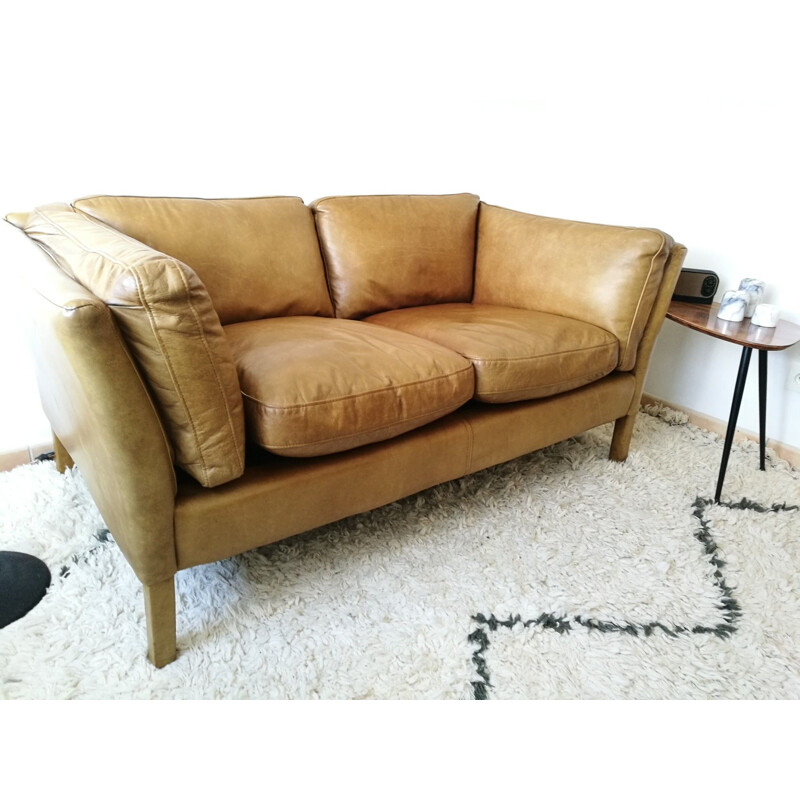 Vintage Scandinavian leather sofa 1980