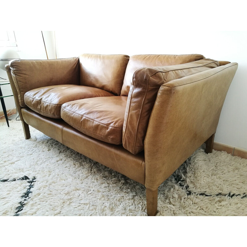 Vintage Scandinavian leather sofa 1980