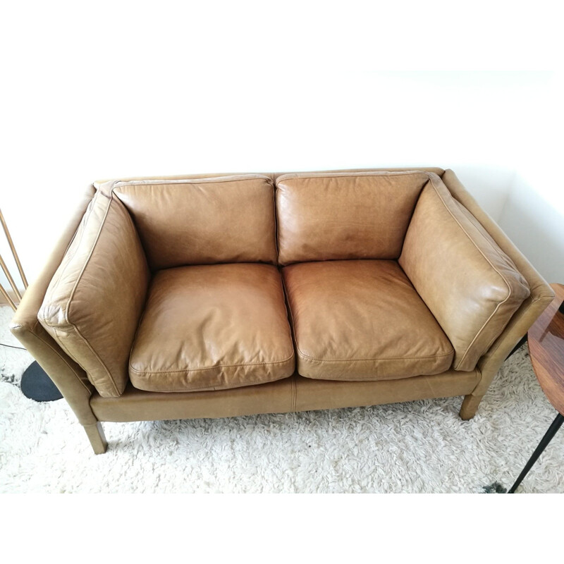 Vintage Scandinavian leather sofa 1980