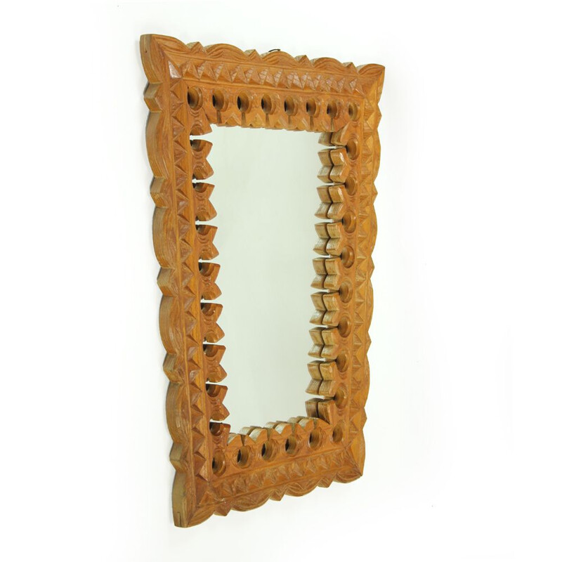 Vintage wall mirror with wooden frame, Czechoslovakia 1950