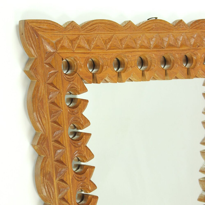 Vintage wall mirror with wooden frame, Czechoslovakia 1950