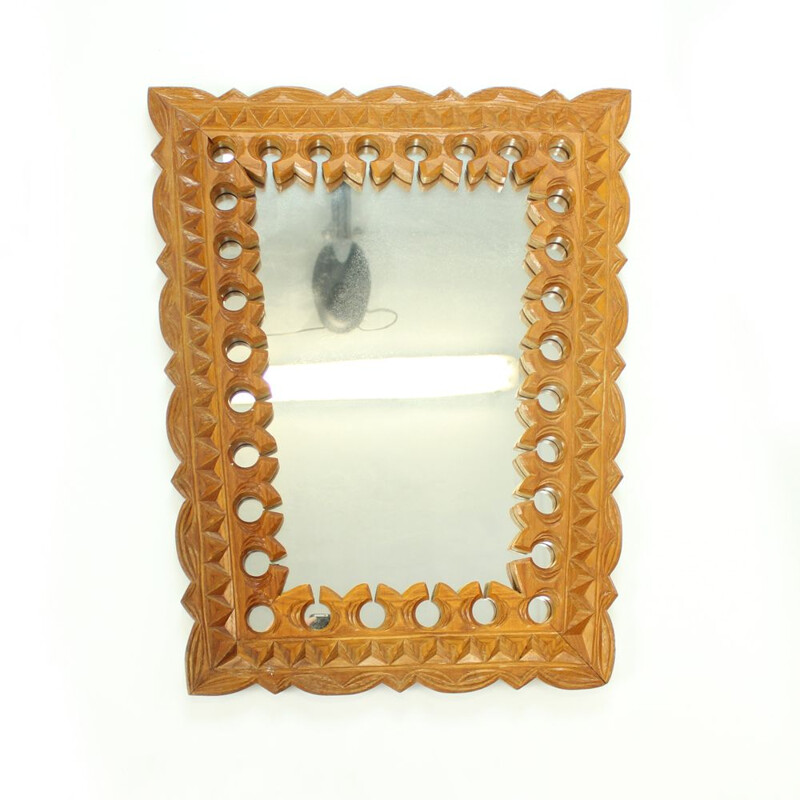 Vintage wall mirror with wooden frame, Czechoslovakia 1950