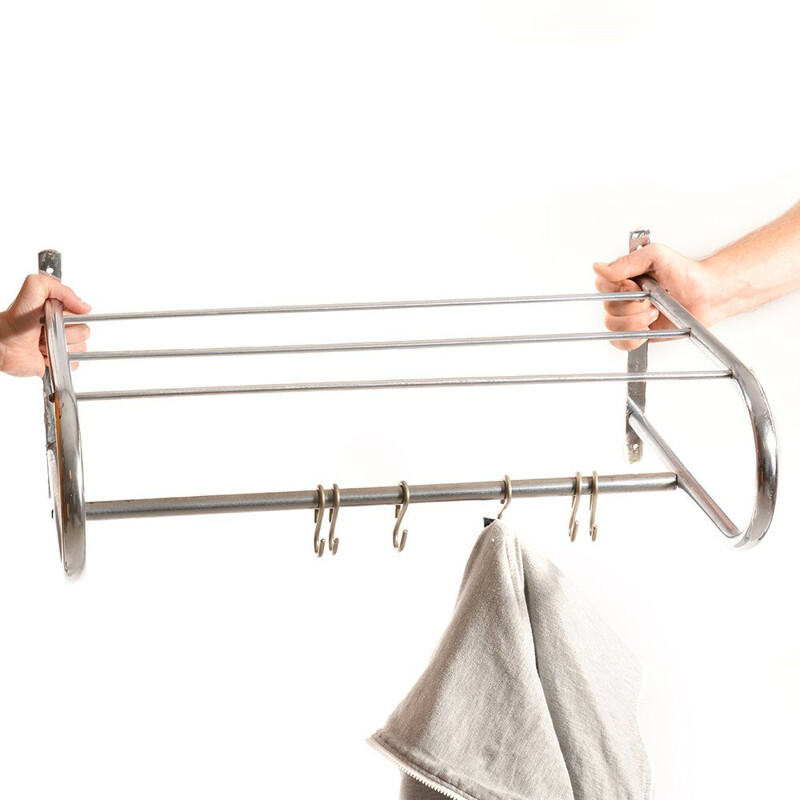 Vintage chrome-plated wall coat rack, Czechoslovakia 1950