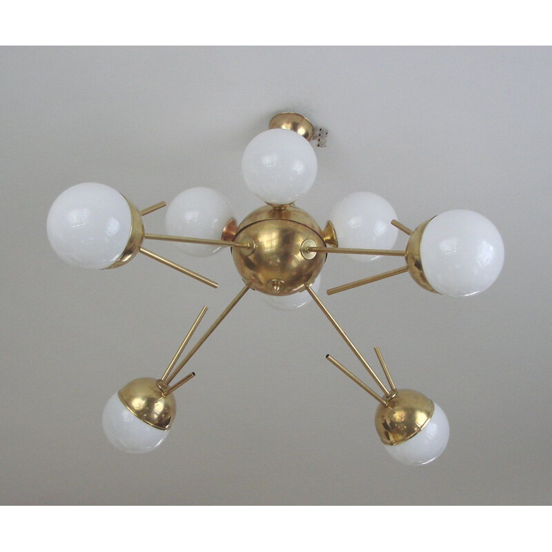 Vintage Sputnik chandelier in brass and glass, Italy, 1960s