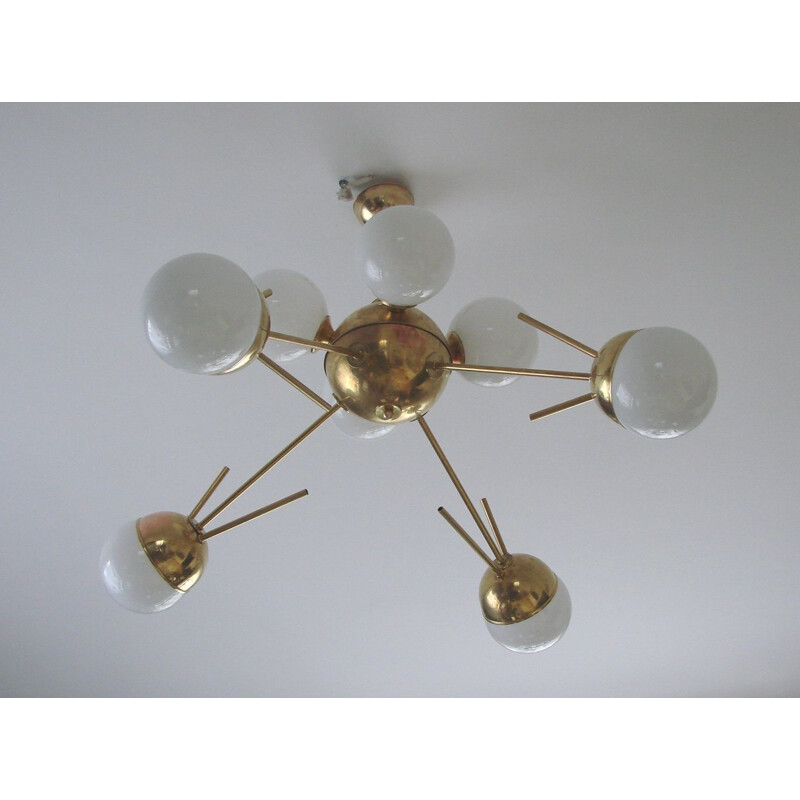 Vintage Sputnik chandelier in brass and glass, Italy, 1960s