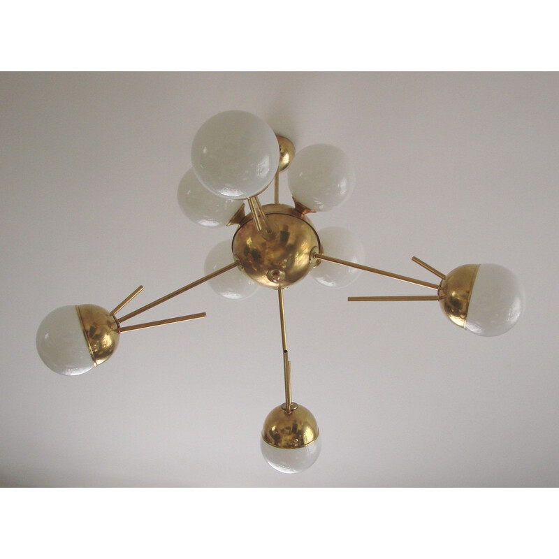 Vintage Sputnik chandelier in brass and glass, Italy, 1960s