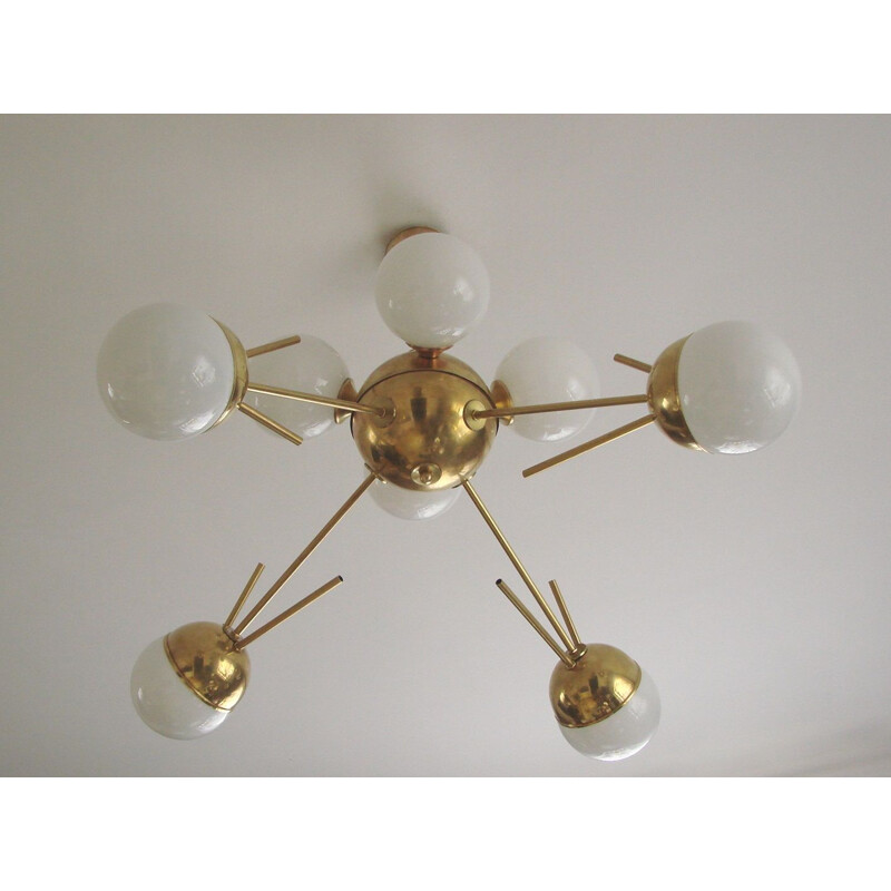 Vintage Sputnik chandelier in brass and glass, Italy, 1960s