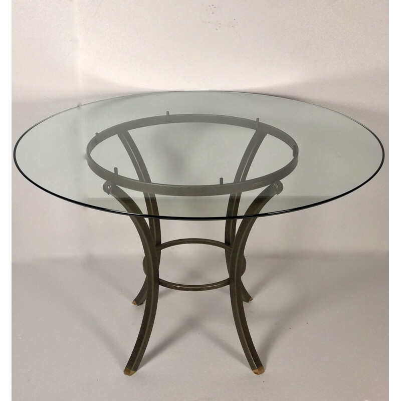 Vintage iron and glass dining table by Pierre Vandel, 1970s