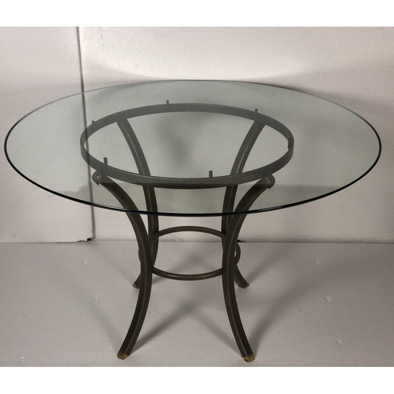 Vintage iron and glass dining table by Pierre Vandel, 1970s