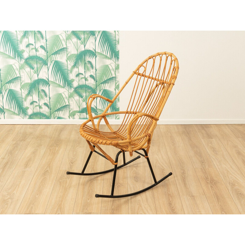 Vintage bamboo and metal rocking chair, 1950s