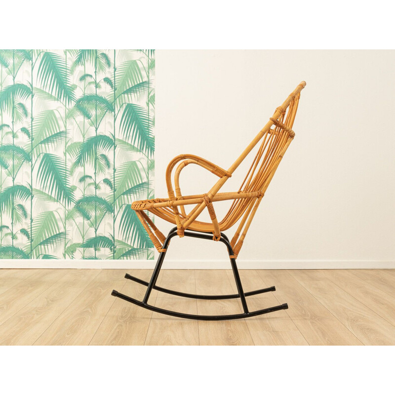 Vintage bamboo and metal rocking chair, 1950s