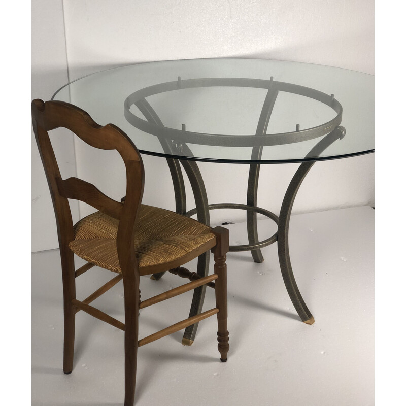 Vintage iron and glass dining table by Pierre Vandel, 1970s