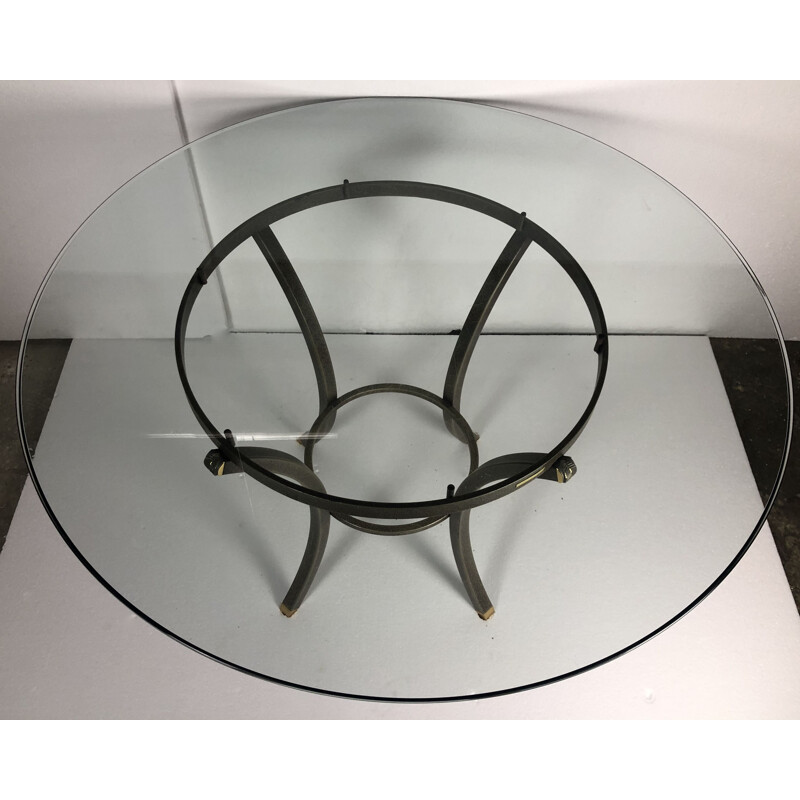 Vintage iron and glass dining table by Pierre Vandel, 1970s