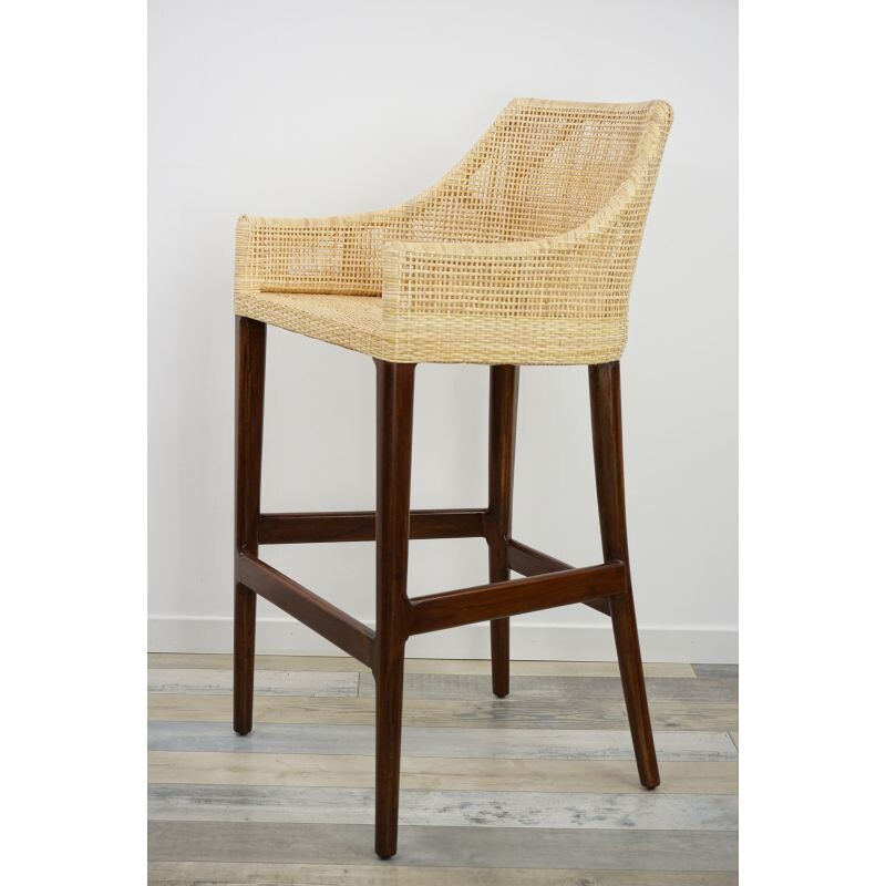 Vintage rattan and wood stool