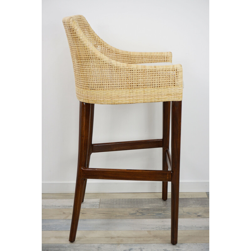 Vintage rattan and wood stool