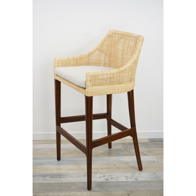 Vintage rattan and wood stool