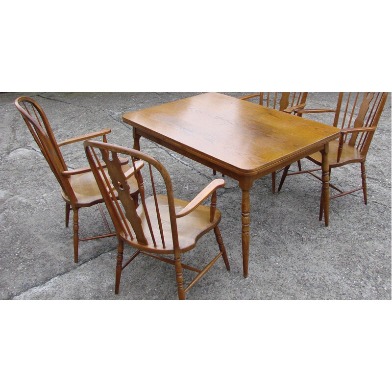 Vintage dining set with one table and four chairs Windsor, 1970