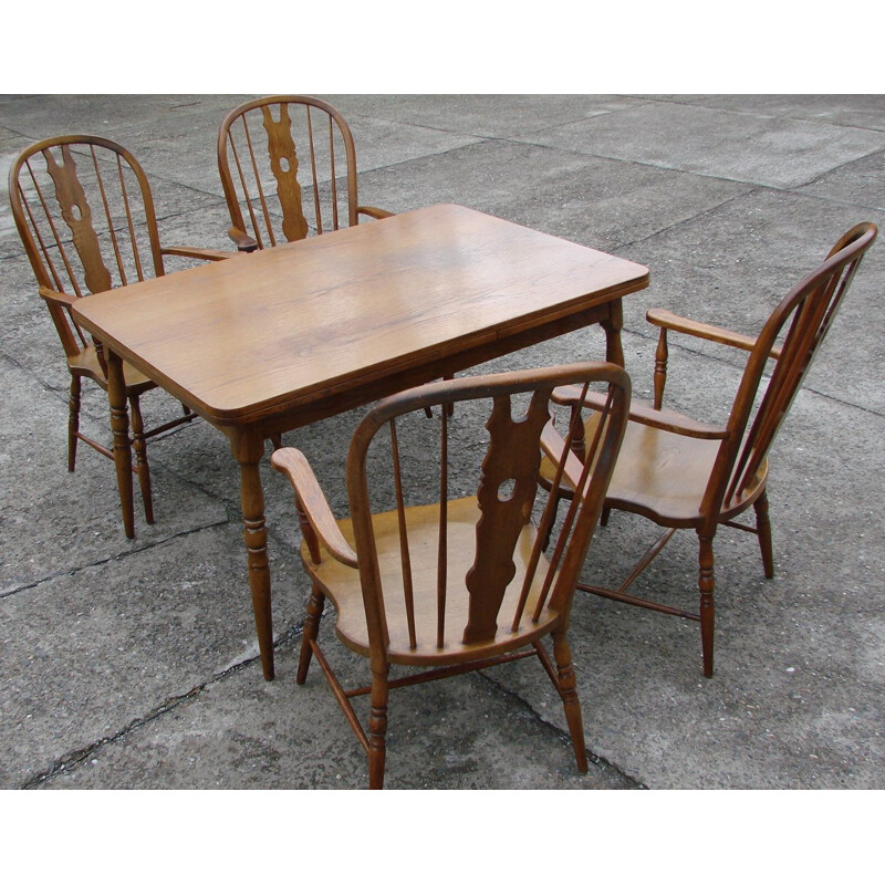 Vintage dining set with one table and four chairs Windsor, 1970