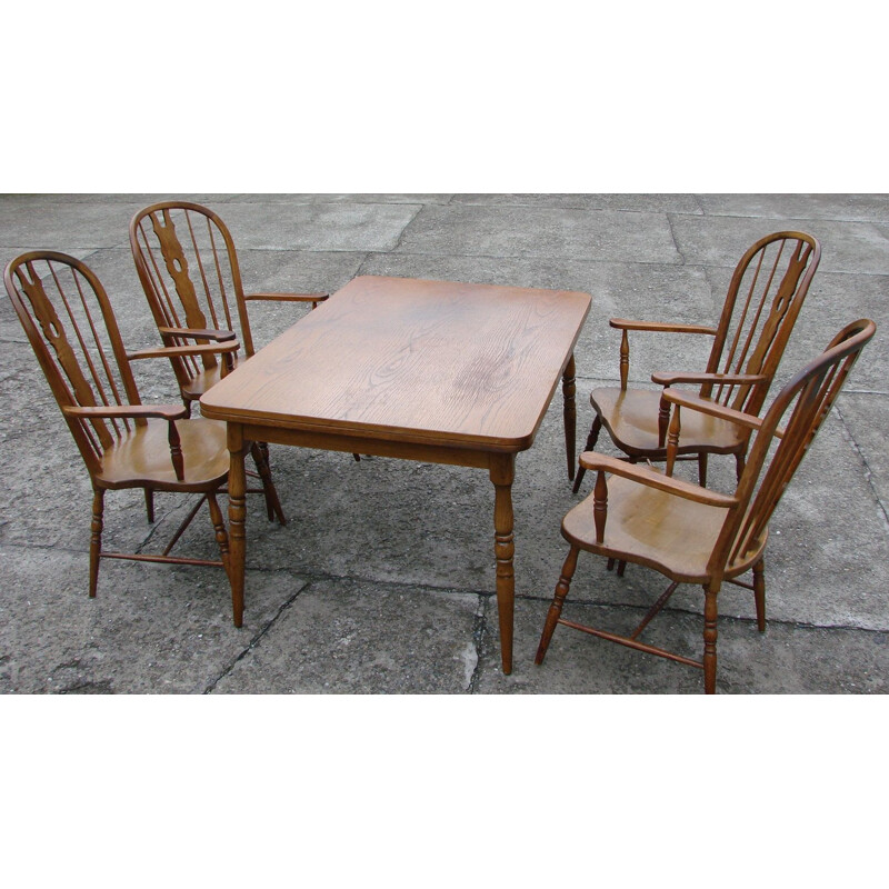 Vintage dining set with one table and four chairs Windsor, 1970