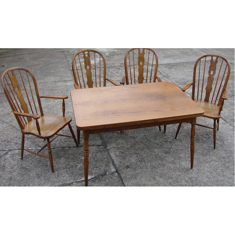 Vintage dining set with one table and four chairs Windsor, 1970