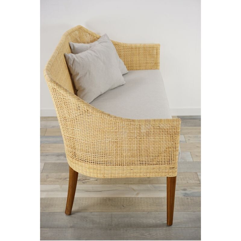 Vintage 2-seater sofa in wood and rattan