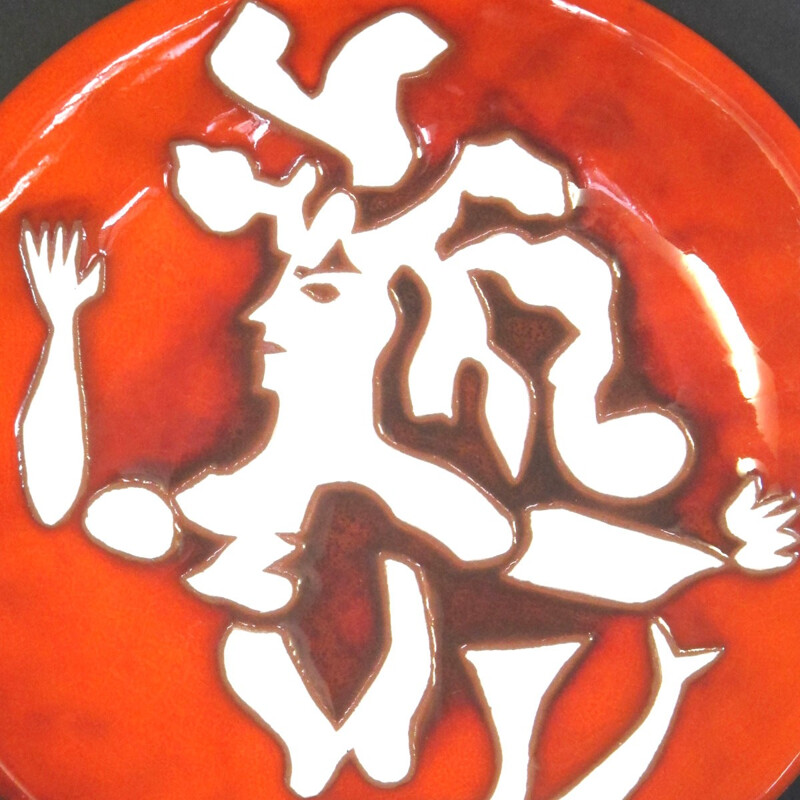 Assiette rouge et blanche, Jean LURÇAT - années 50
