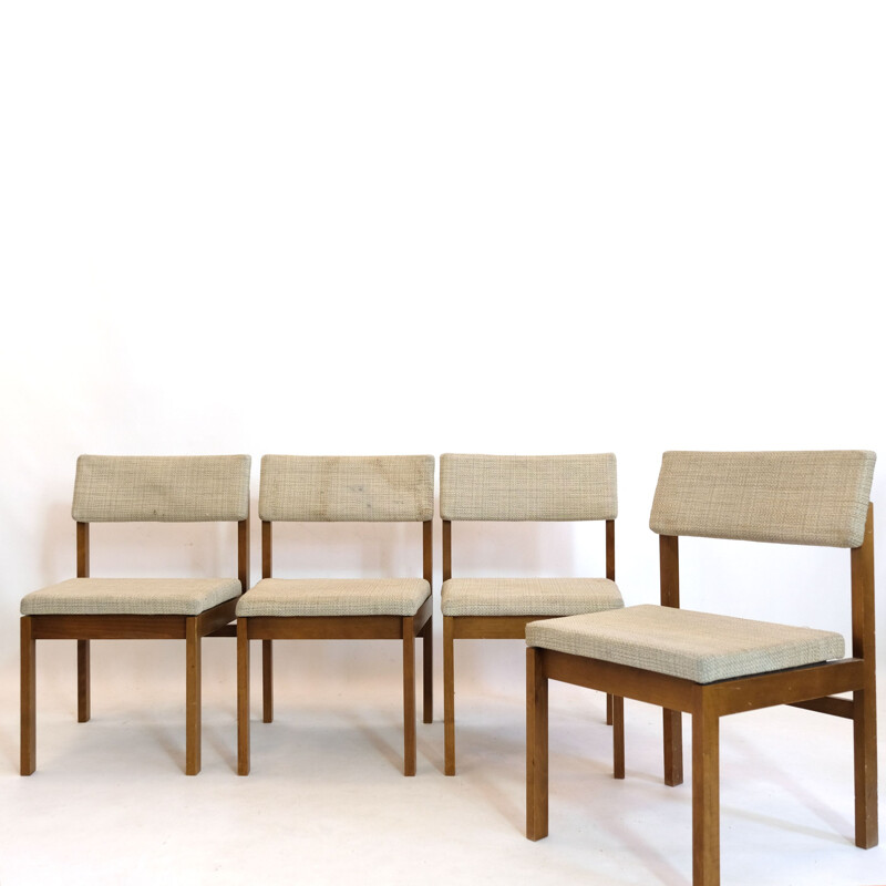 Suite de 4 chaises vintage en bois et laine par Willy Guhl, 1959