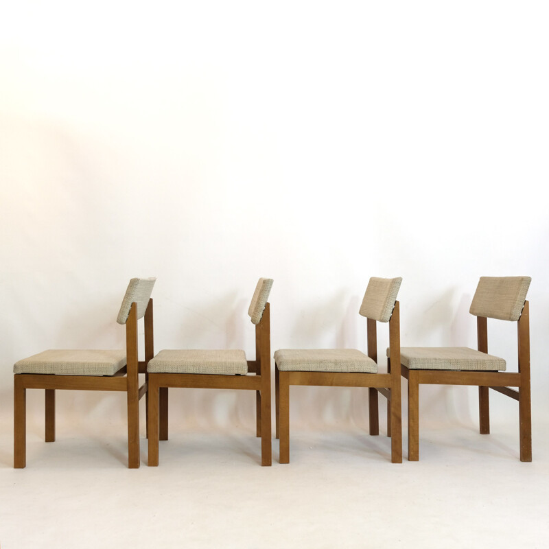 Suite van 4 vintage houten en wollen stoelen van Willy Guhl, 1959