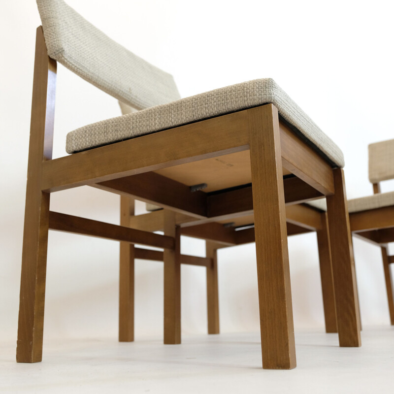 Suite de 4 chaises vintage en bois et laine par Willy Guhl, 1959