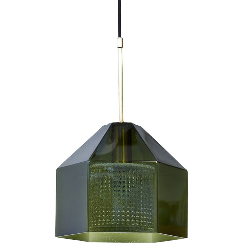 Vintage Glass & Brass Pendant Lamp by Carl Fagerlund for Orrefors