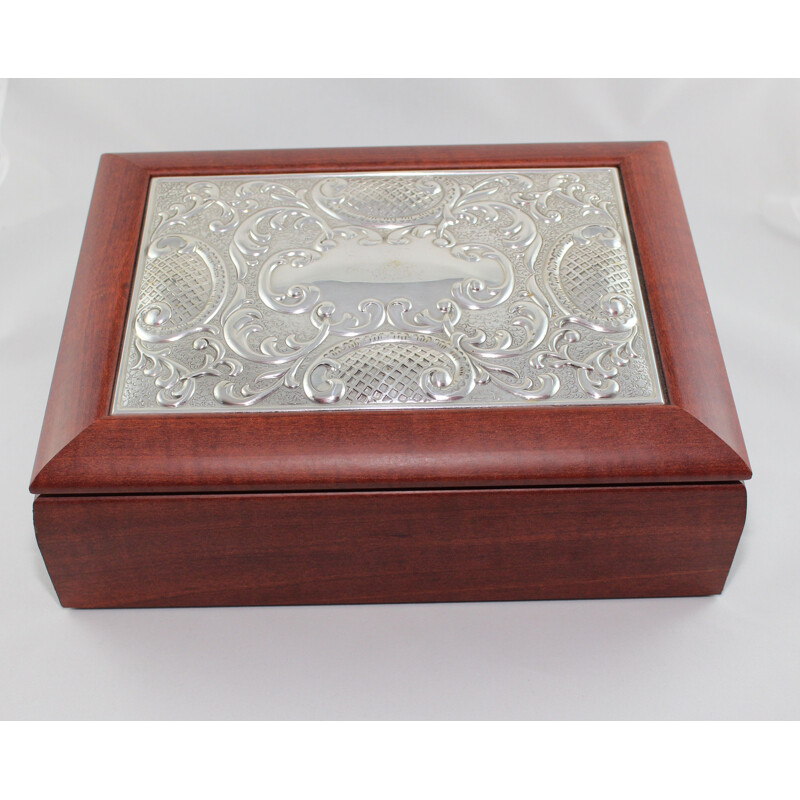 Vintage wooden tea box with sterling silver lid from Hazorfim