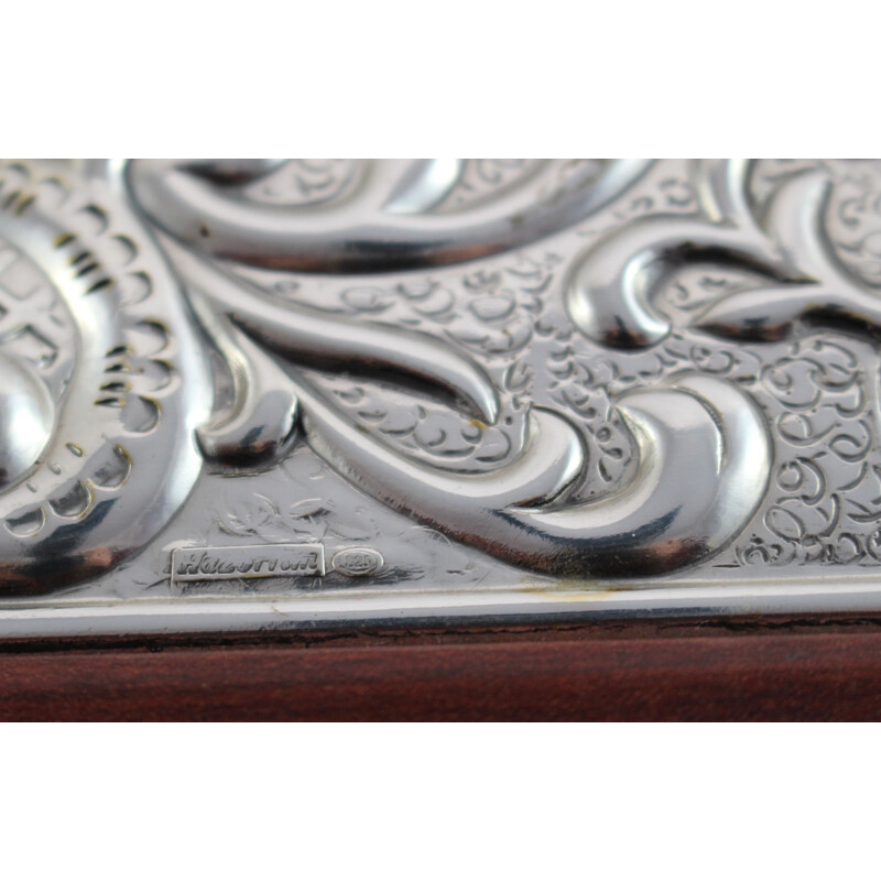 Scatola da tè vintage in legno con coperchio in argento sterling di Hazorfim