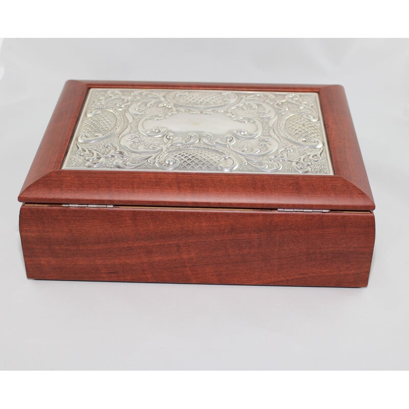 Vintage wooden tea box with sterling silver lid from Hazorfim