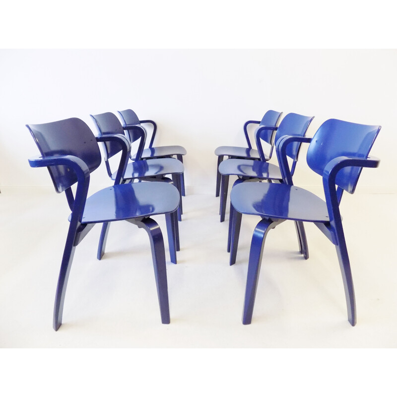 Vintage set of 6 stackable dining chairs by Ilmari Tapiovaara for Asko Aslak