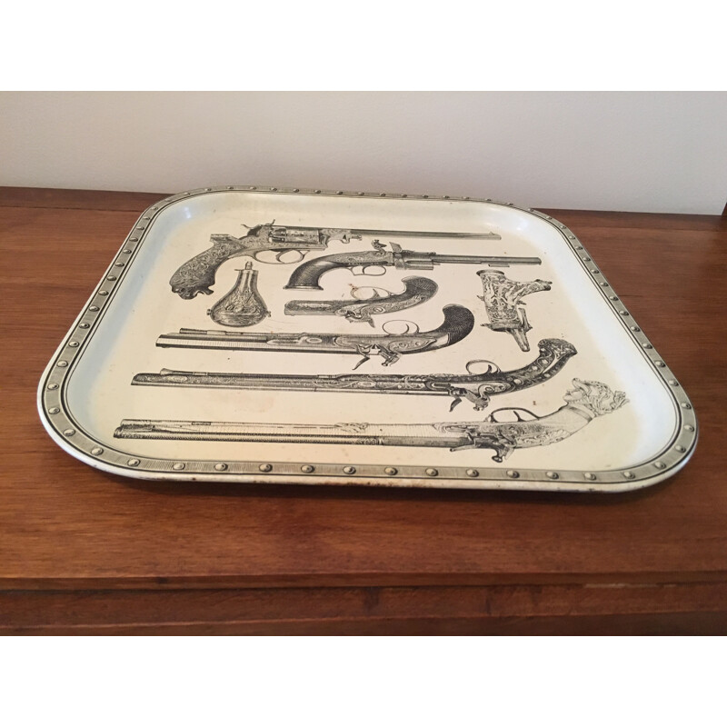 Vintage square steel platter from Fornasetti