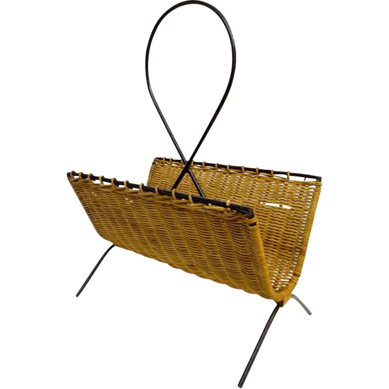 Vintage Steel and Rattan Retro CHIC magazine rack 