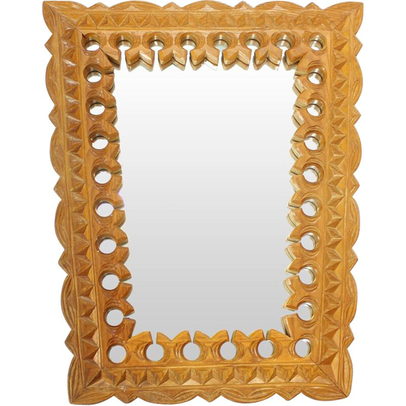 Vintage wall mirror with wooden frame, Czechoslovakia 1950