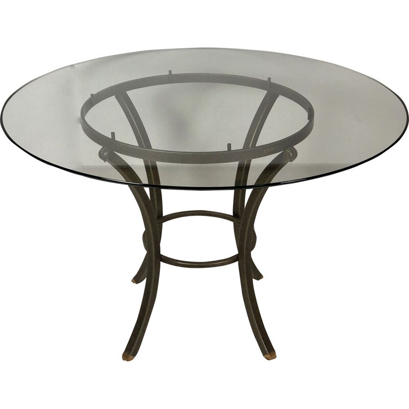 Vintage iron and glass dining table by Pierre Vandel, 1970s