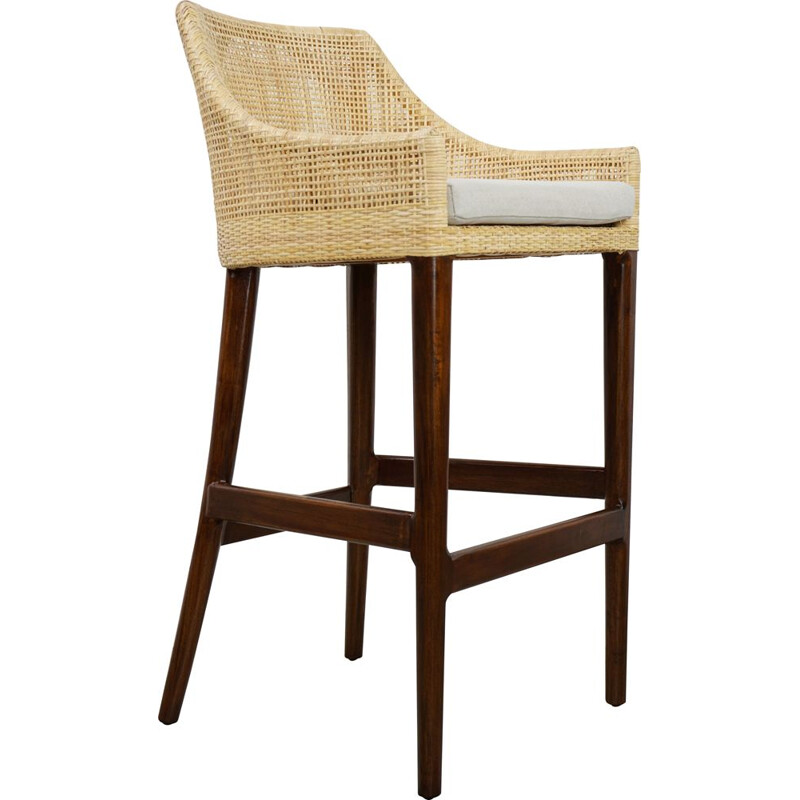 Vintage rattan and wood stool