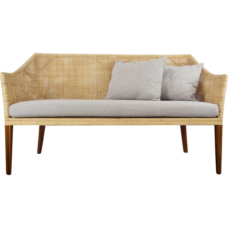 Vintage 2-seater sofa in wood and rattan